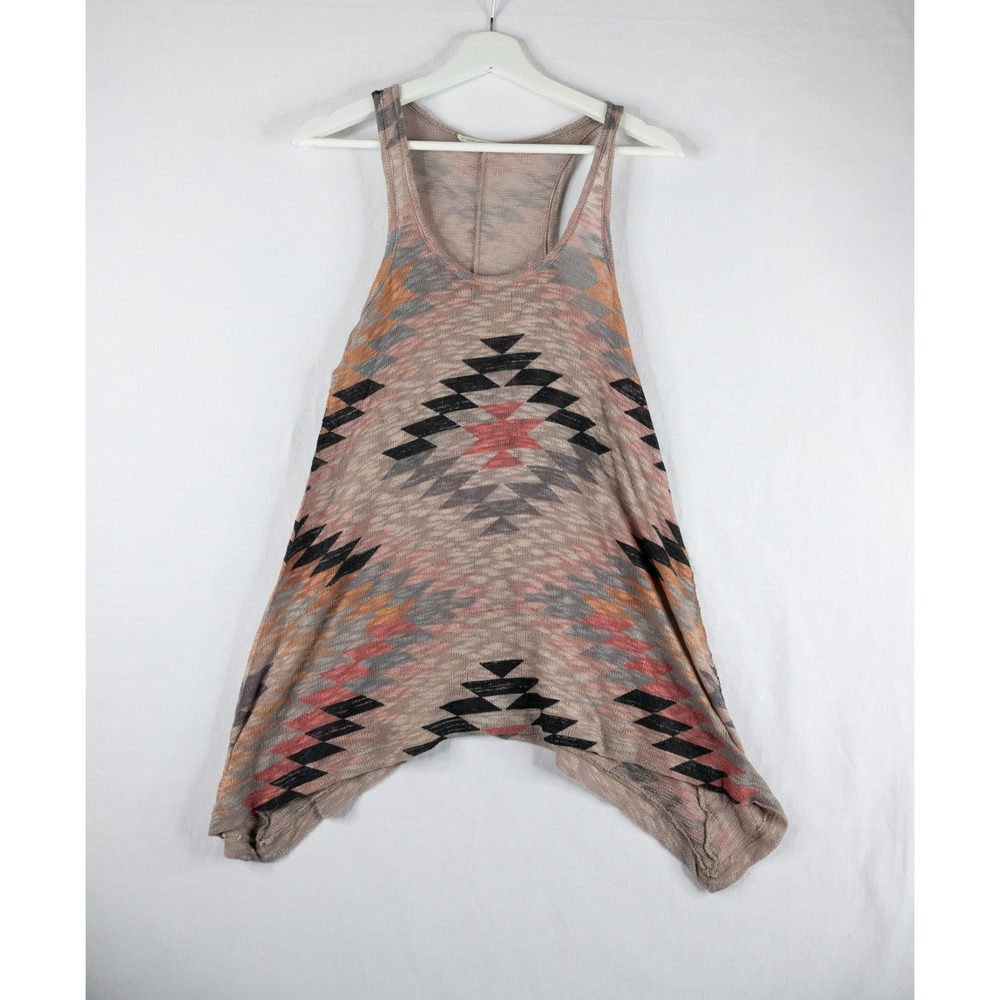 Enti Clothing Southwestern Knit Tank Top Womens Small Tan Handkerchief Hem boho